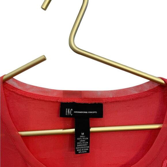 INC International Concepts Coral Pink Floral Textured Top - Picture 3 of 5